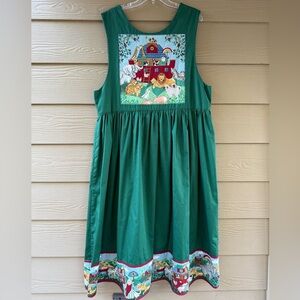 Vintage Handmade Noahs Ark Green Applique Sleeveless Women's Midi Dress Size XL